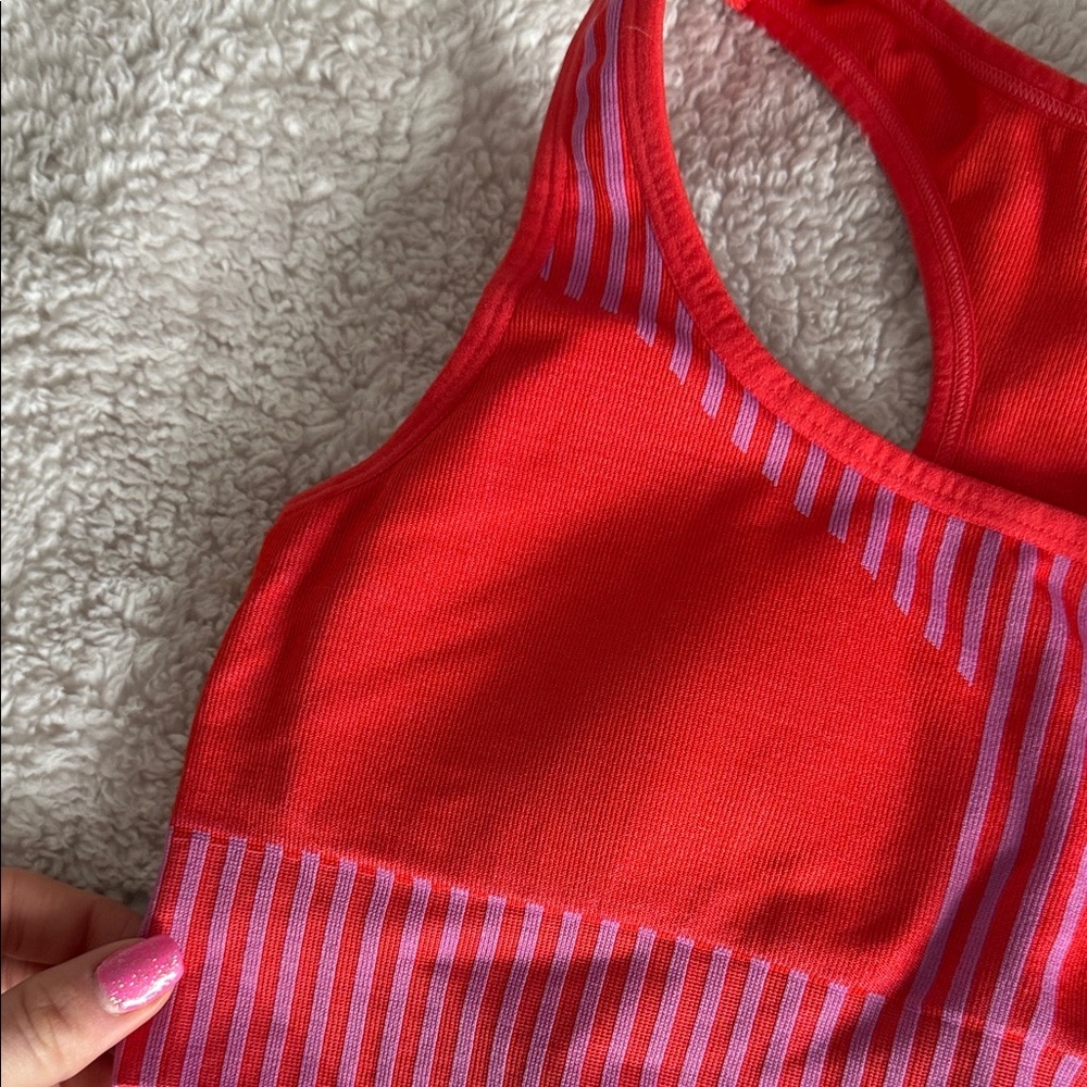 Red and Pink Striped Sports Bra - Picture 4 of 5